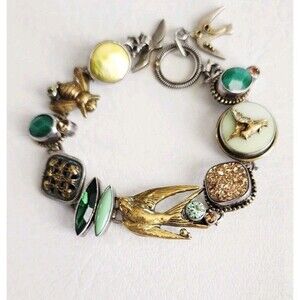 Sterling Silver Mars & Valentine Bee Birds Multi Stone Rare Retired Bracelet